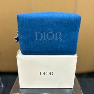 Denim Dior cosmetic bag.